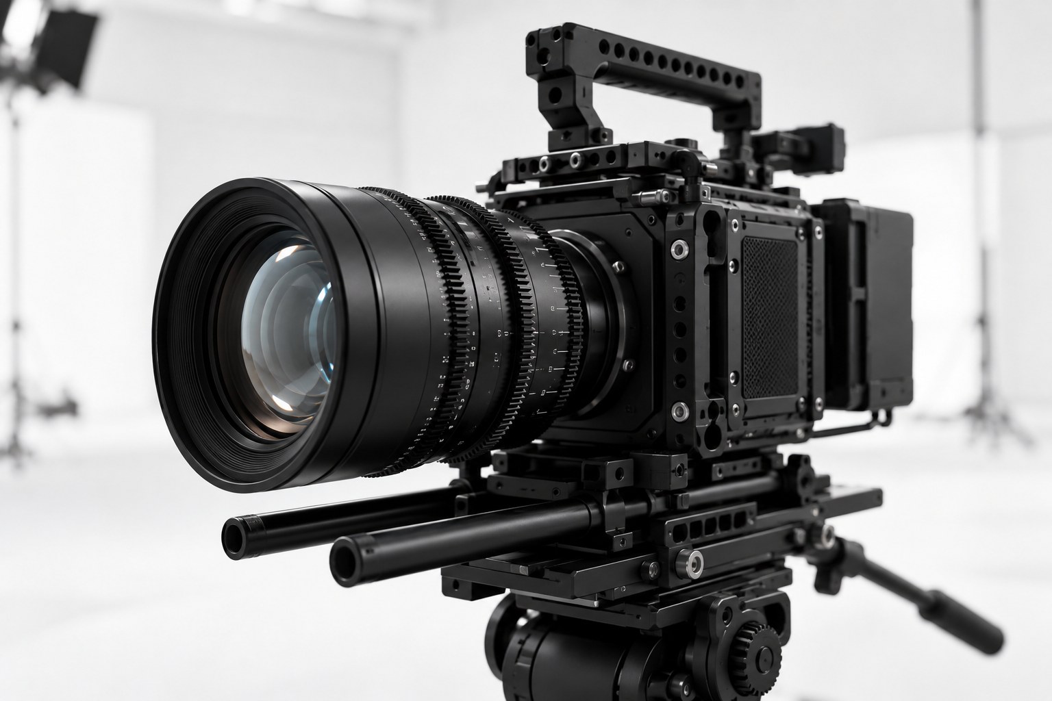 Professionelle Filmkamera in einem hellen Produktionsstudio